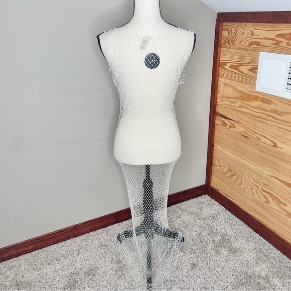 Lulus Sunlight Sparkle White Fishnet Rhinestone Maxi Dress Swim Coverup XS/S NWT - Picture 4 of 11